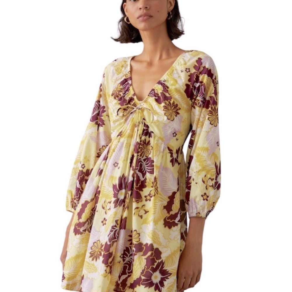 ANTHROPOLOGIE V Neck Floral Mini Dress
